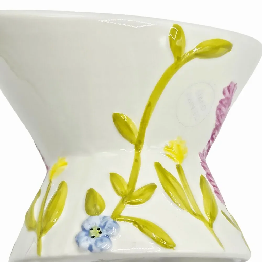 Mellow & Mod Raised Ceramic Cat Food And Water Bowl Floral Embossed Hand Painted
